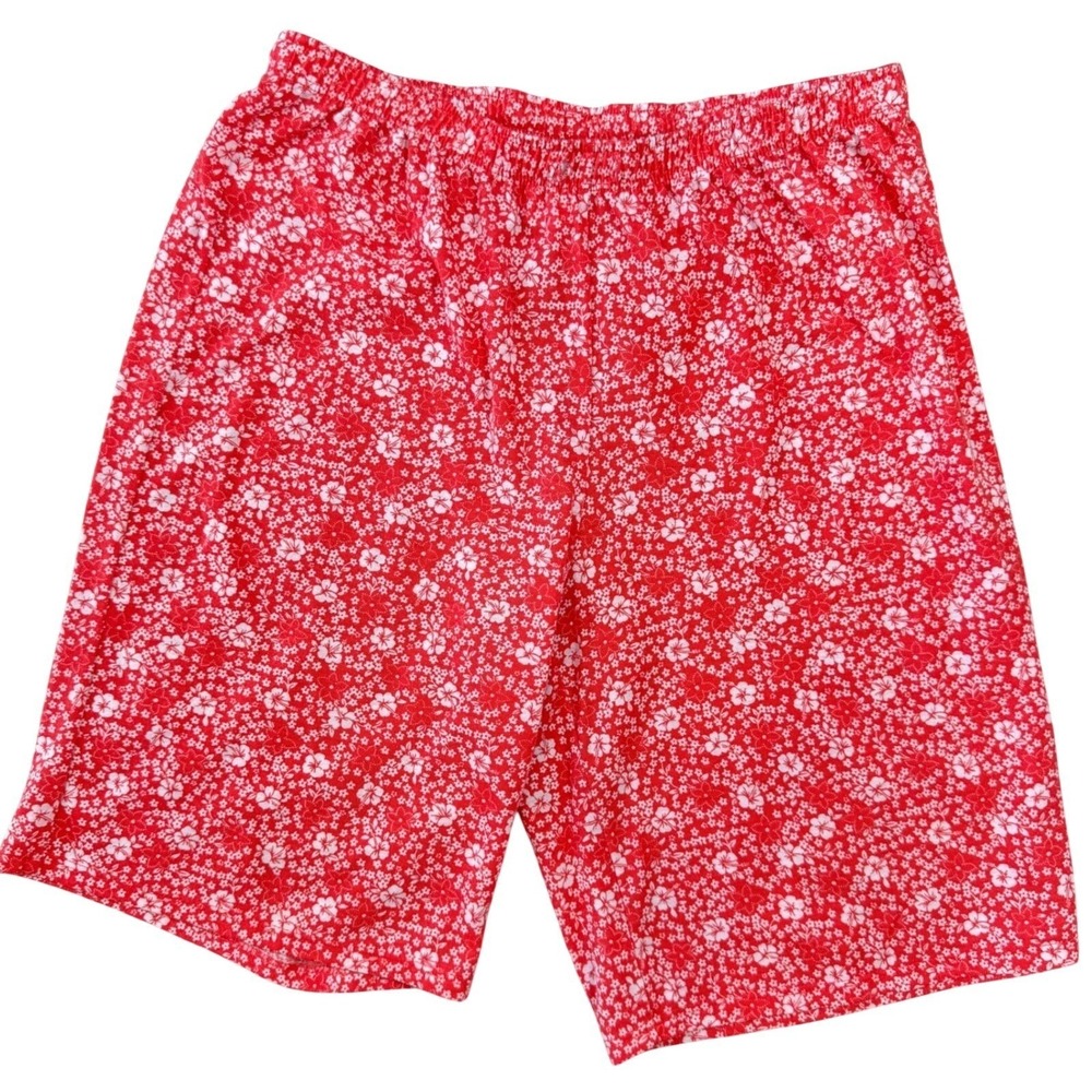 Adonna Sleepwear Womens Red WhiteFloral Pajama Shorts SizeS Elastic Waist Lounge